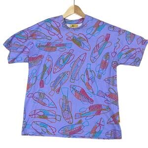 Ken Done All Over Print Fish T Shirt Size Large Vintage 90's Purple Neon